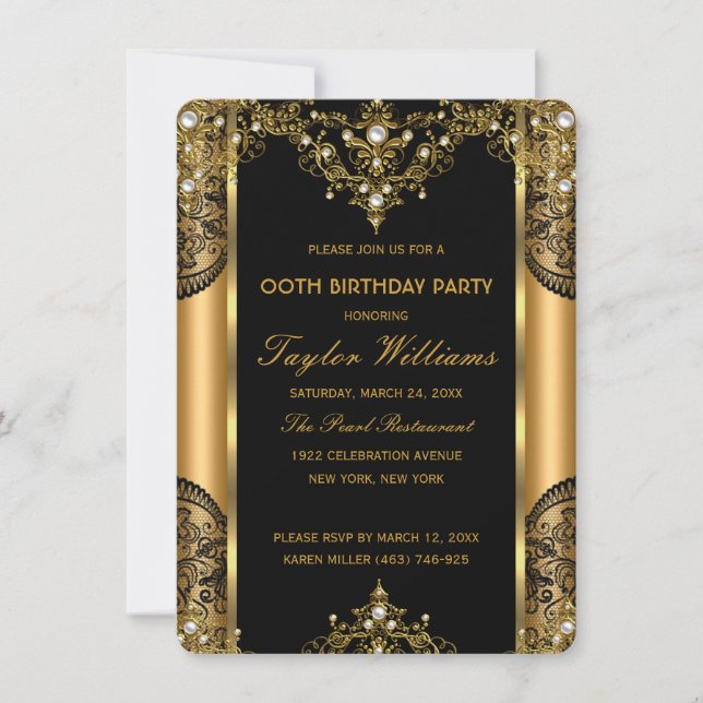 Invitación Fiesta de cumpleaños 2 de Pearl Lace Gold Black Gl (Anverso)