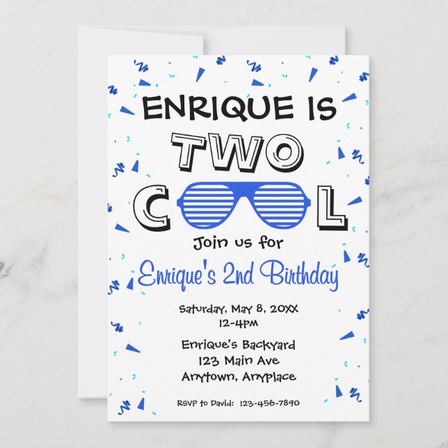 Invitación Fiesta de cumpleaños 2 de TWO Cool Sunglass (Anverso)