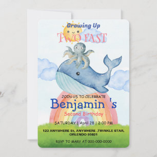 Invitación Fiesta de cumpleaños 2 del adorable ballena pulpo 