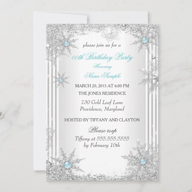 Invitación Fiesta de cumpleaños 2 del invierno Verde azulado  (Anverso)