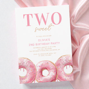 Invitación Fiesta de cumpleaños 2 Girls Two Sweet Pink Donut