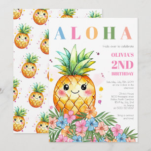 Invitación Fiesta de cumpleaños 2 Tropical Floral Piña Aloha