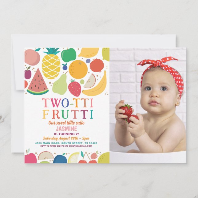 Invitación Fiesta de cumpleaños 2 Tutti Frutti Fruit (Anverso)