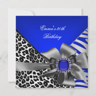 Invitación Fiesta de Cumpleaños 30º Cebra Leopardo Azul Negro