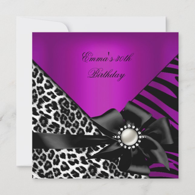 Invitación Fiesta de Cumpleaños 30º Cebra Leopardo Púrpura Ro (Anverso)