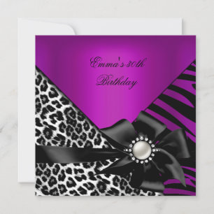 Invitación Fiesta de Cumpleaños 30º Cebra Leopardo Púrpura Ro