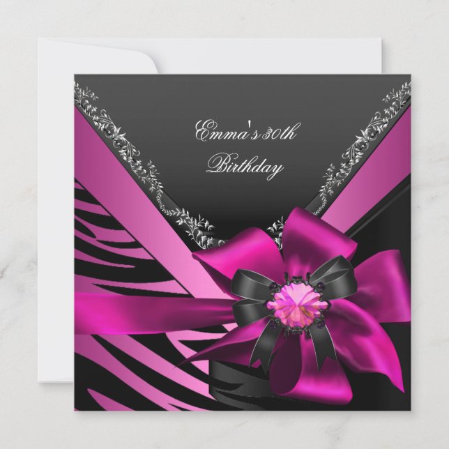 Invitación Fiesta de Cumpleaños 30.ª Plata Negra Rosa de Cebr (Anverso)