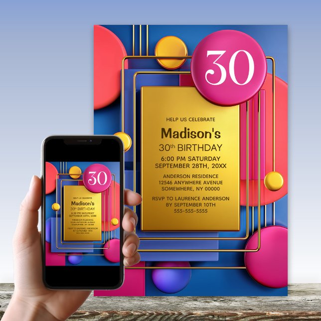 Invitación Fiesta de Cumpleaños 30 Abstracto de Oro Rosa (Subido por el creador)