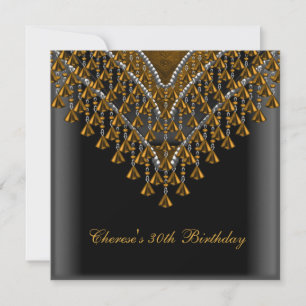 Invitación Fiesta de Cumpleaños 30 Años Dorado Bronce Cuentas