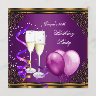 Invitación Fiesta de cumpleaños 30 años globos púrpura ciruel