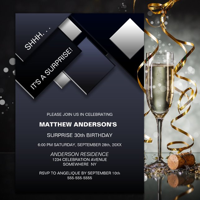 Invitación Fiesta de cumpleaños 30 Black Gray Surprise (Subido por el creador)