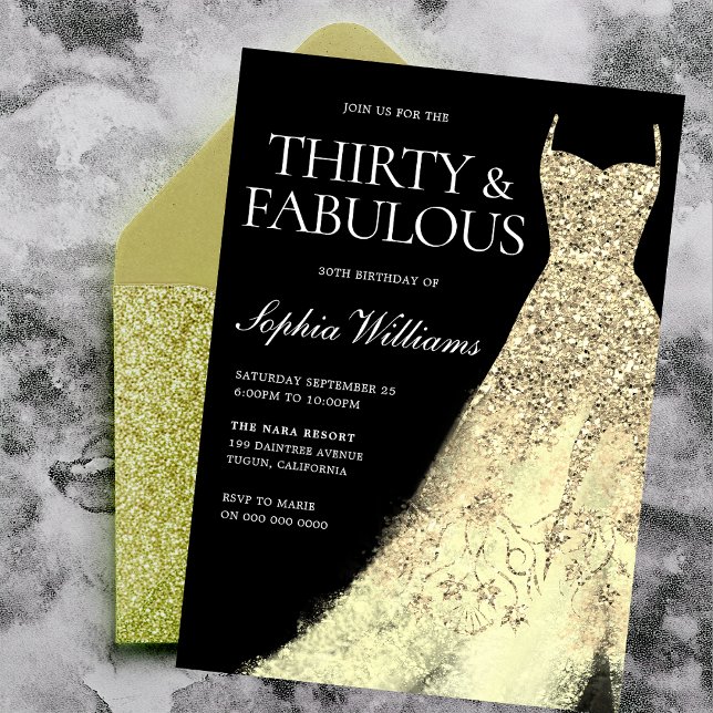 Invitación Fiesta de cumpleaños 30 Black Sparkle Gold (Subido por el creador)