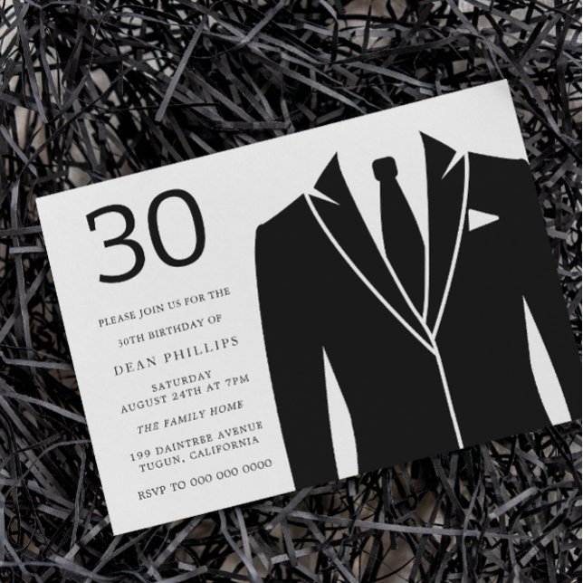 Invitación Fiesta de cumpleaños 30 Black Suit & Tie (Subido por el creador)