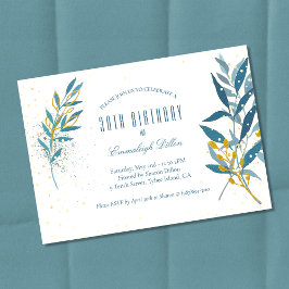 Invitación Fiesta de cumpleaños 30 Blue Gold Glitter