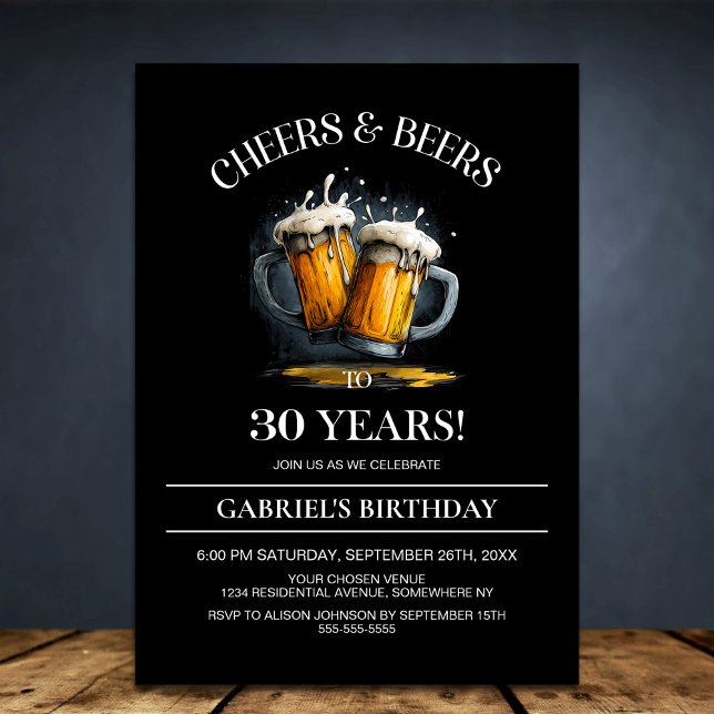 Invitación Fiesta de cumpleaños 30 con Cheers and Beers (Subido por el creador)