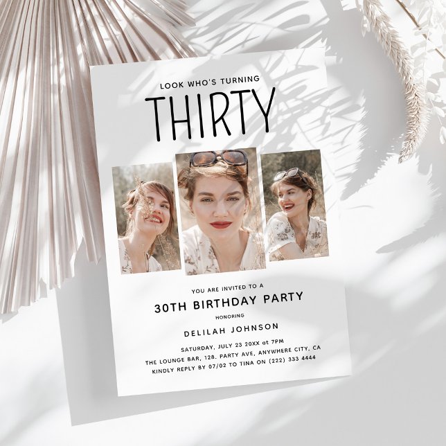 Invitación Fiesta de cumpleaños 30 con collage de 3 fotos mod (Subido por el creador)