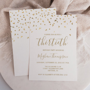 Invitación Fiesta de Cumpleaños 30 con Confeti de Oro sobre B