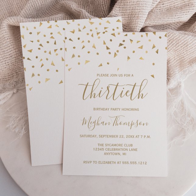 Invitación Fiesta de Cumpleaños 30 con Confeti de Oro sobre B (Subido por el creador)