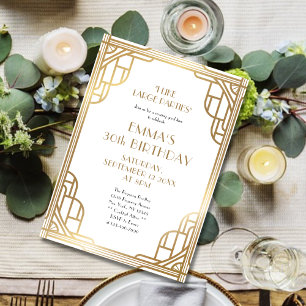 Invitación Fiesta de cumpleaños 30 con estilo Gatsby de oro y