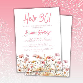 Invitación Fiesta de cumpleaños 30 con flores rosadas