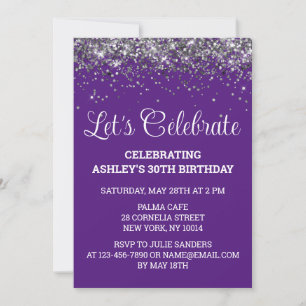 Invitación Fiesta de Cumpleaños 30 con Purpura Blanco y Plata