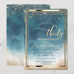 Invitación Fiesta de Cumpleaños 30 con Salpicadura de Acuarel