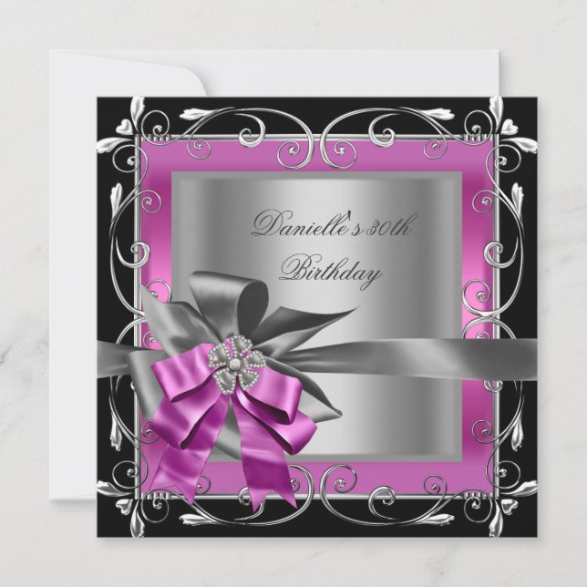 Invitación Fiesta de Cumpleaños 30 Cumpleaños Rosa Negro Plat (Anverso)