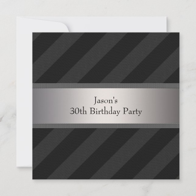 Invitación Fiesta de cumpleaños 30 de Black Stripe Mans (Anverso)