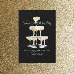 Invitación Fiesta de cumpleaños 30 de Champagne Tower Black S<br><div class="desc">Torre de champán. Negro Invitación. Sorpresa 30.ª invitación a la fiesta de cumpleaños.</div>