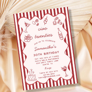 Invitación Fiesta de Cumpleaños 30 de Ciao 20s Pasta Italiana