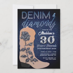 Invitación Fiesta de cumpleaños 30 de Denim Diamonds Boot Ros