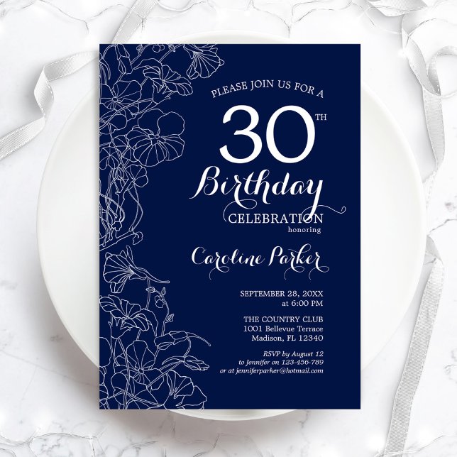 Invitación Fiesta de cumpleaños 30 de Floral blanca de la Mar (Subido por el creador)