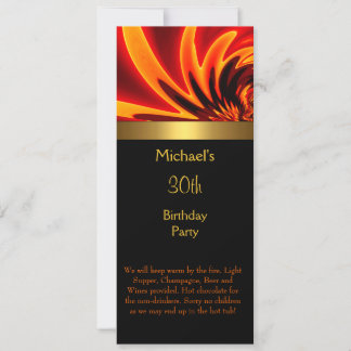 Invitación Fiesta de Cumpleaños 30 de Fuego Dorado Negro Larg