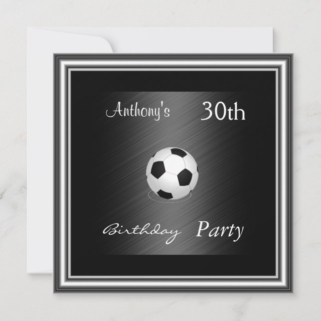 Invitación Fiesta de cumpleaños 30 de fútbol plata (Anverso)
