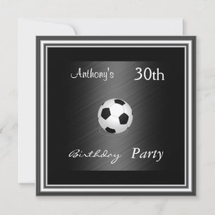 Invitación Fiesta de cumpleaños 30 de fútbol plata