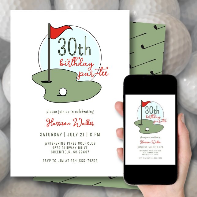 Invitación Fiesta de cumpleaños 30 de Golf Dibujado a mano mo (Subido por el creador)