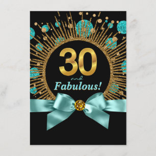 Invitación Fiesta de Cumpleaños 30 de Mujer Azul Teal y Dorad