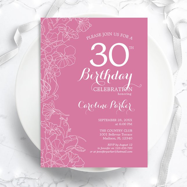 Invitación Fiesta de cumpleaños 30 de Pink Floral (Subido por el creador)