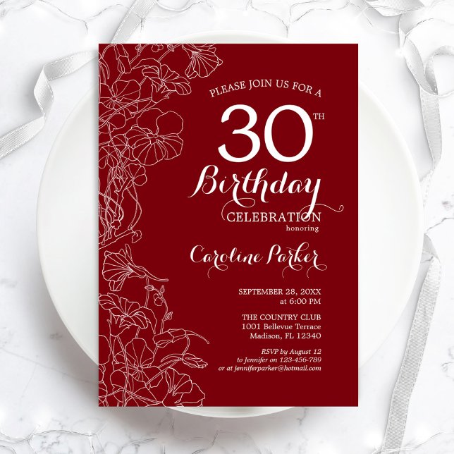 Invitación Fiesta de cumpleaños 30 de Red Floral (Subido por el creador)