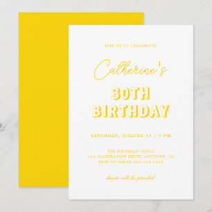 Invitación Fiesta de cumpleaños 30 de Retro Amarillo Moderno