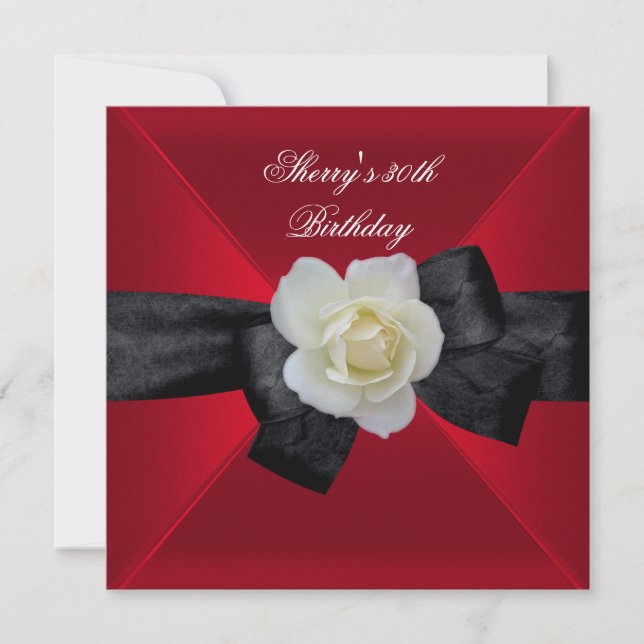 Invitación Fiesta de cumpleaños 30 de Rosa Roja Negra Blanca (Anverso)