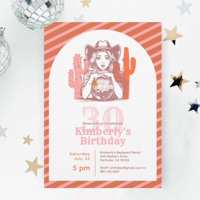 Invitación Fiesta de Cumpleaños 30 de Vaquera Bola de Discote (Subido por el creador)