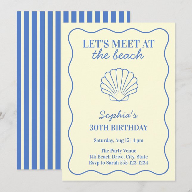 Invitación Fiesta de cumpleaños 30 de verano retro costero (Anverso / Reverso)