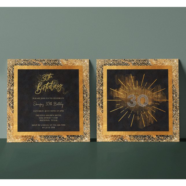 Invitación Fiesta de Cumpleaños 30 Elegante con Brillo Negro  (Subido por el creador)