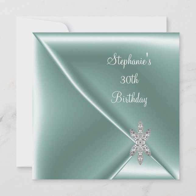 Invitación Fiesta de Cumpleaños 30 Elegante Verde Menta Joya (Anverso)