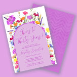 Invitación Fiesta de cumpleaños 30 en el Arco Boho Purple Wil<br><div class="desc">Un arco morado de Boho rodea los detalles de su fiesta de cumpleaños número 30. Las flores silvestres coloridas le dan un toque floral al color violeta, amarillo naranja y rojo. La escritura moderna también en morado agrega una atmósfera de moda que también es femenina. La parte posterior es púrpura...</div>