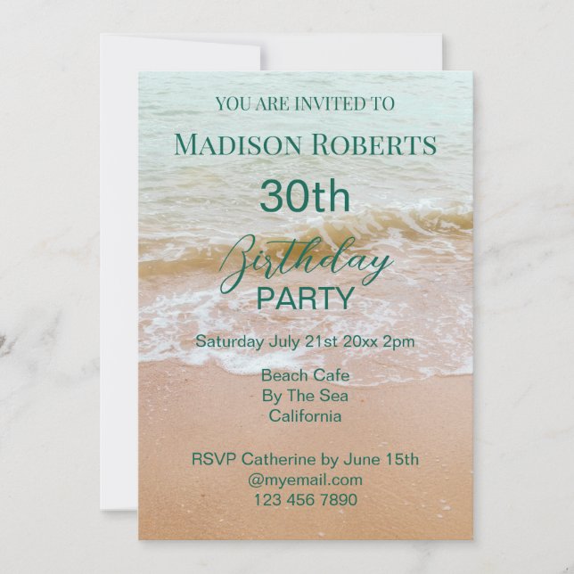 Invitación Fiesta de Cumpleaños 30 en la Playa  (Anverso)