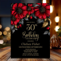 Fiesta de Cumpleaños 30 Estilosa con Flores Rojas