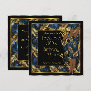 Invitación Fiesta de cumpleaños 30 fabulosa palmas doradas y 