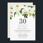 Invitación Fiesta de cumpleaños 30 Flores de champán blanco<br><div class="desc">Invitación a la fiesta de cumpleaños número 30 de las flores de champán blancas Ver colección de correspondencias en Nicho y tienda de nidos</div>